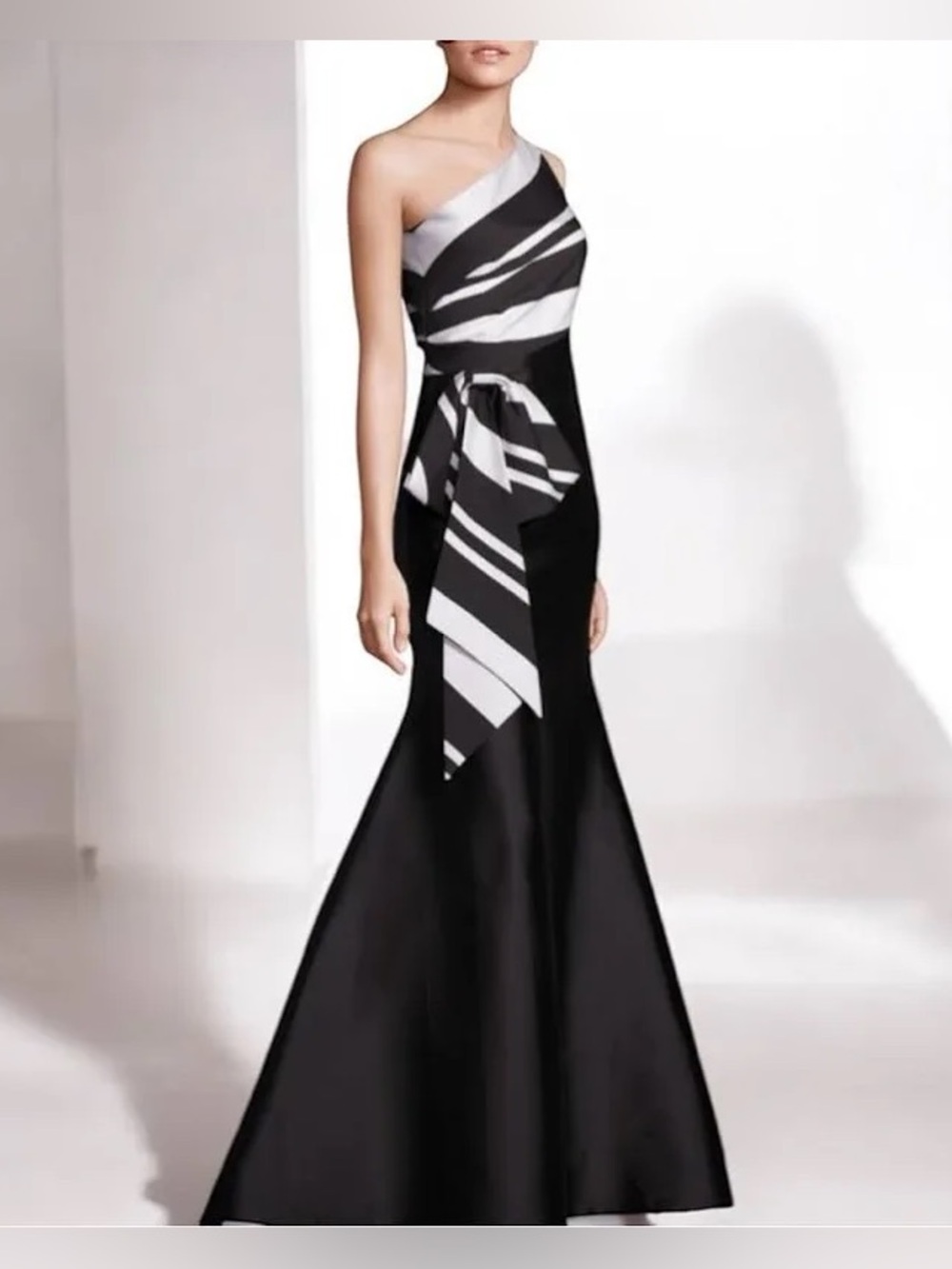 Sachin + Babi Noir Rosalynn One Shoulder Bow Detail Evening Gown Dress